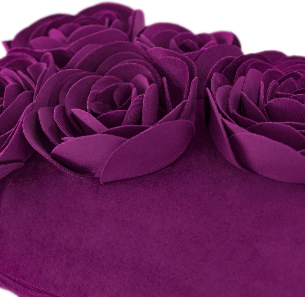 VG|purple-red|3D Flower Throw Pillow Cover Handmade Floral Soft Velvet Lumbar Cushion for Bed Living Room Chair Couch Decor Gold