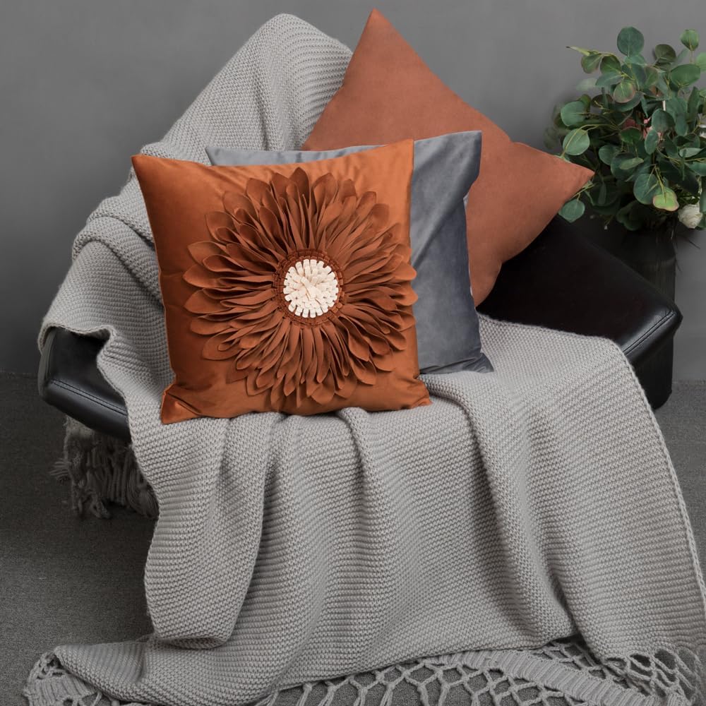 VG|red-burnt-orange|3D Sunflowers Throw Pillow Cover Wine Red