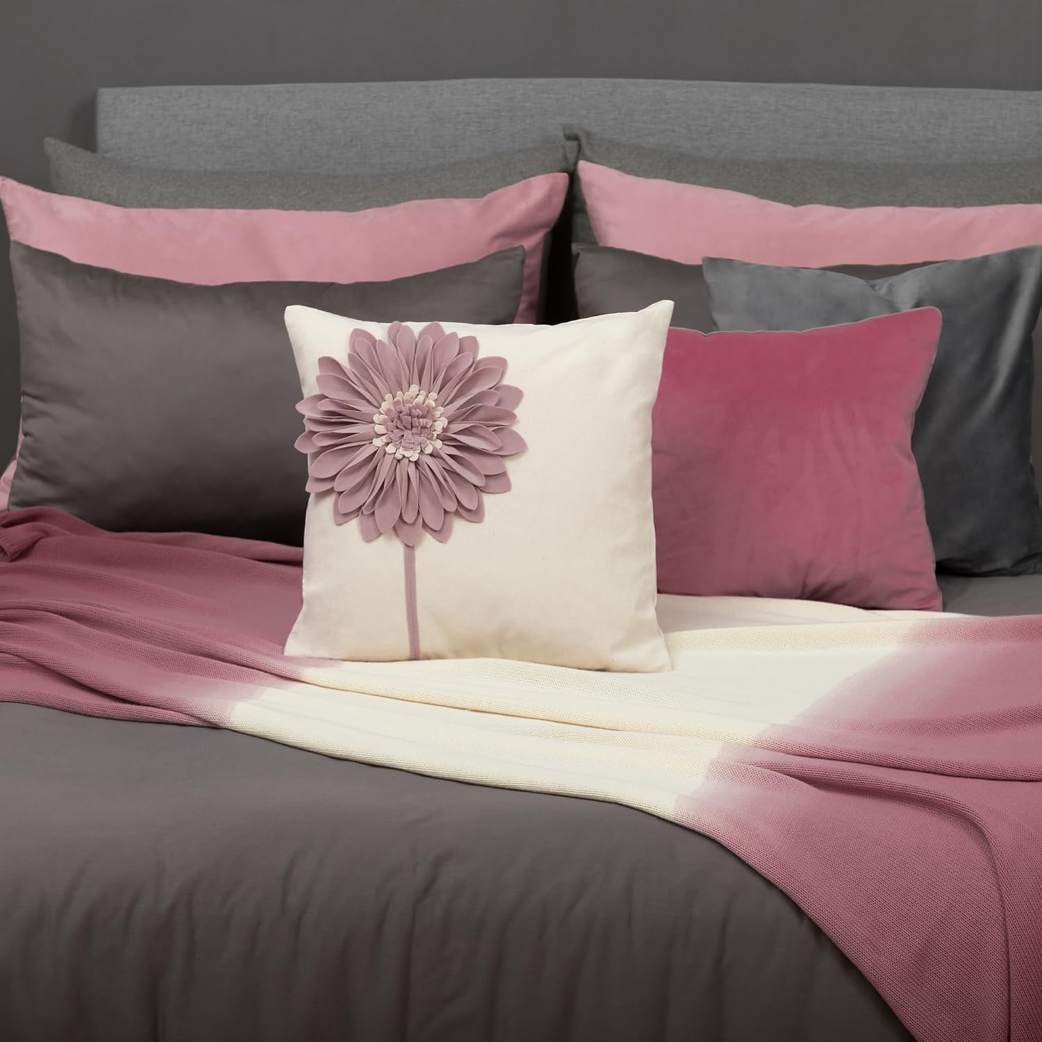 VG|dusty-pink|Decorative Flower Throw Pillow Cover 3D Sunflower Pillow Case Velvet Cushion Floral Pillowcase for Bed Living Room Couch Chair