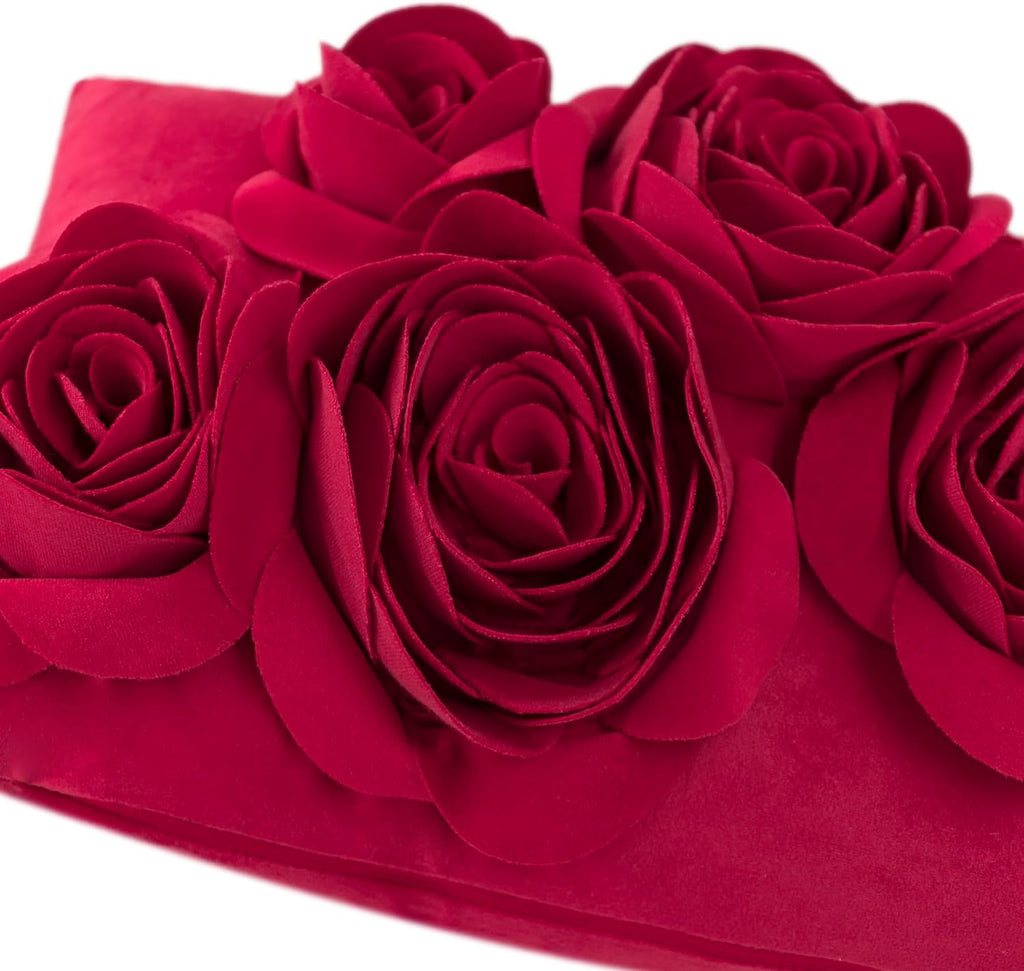 VG|red|3D Flowers Throw Pillow Cover Decorative Soft Velvet Accent Floral Cushion Lumbar Pillowcase for Bed Sofa Couch Living Room