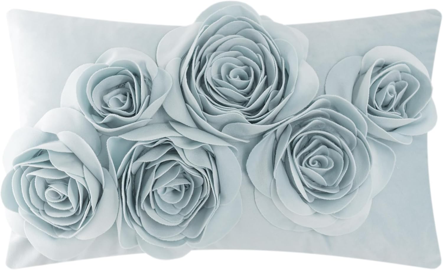 3D Flowers Throw Pillow Cover Decorative Soft Velvet Accent Floral Cushion Lumbar Pillowcase for Bed Sofa Couch Living Room - Sky Blue