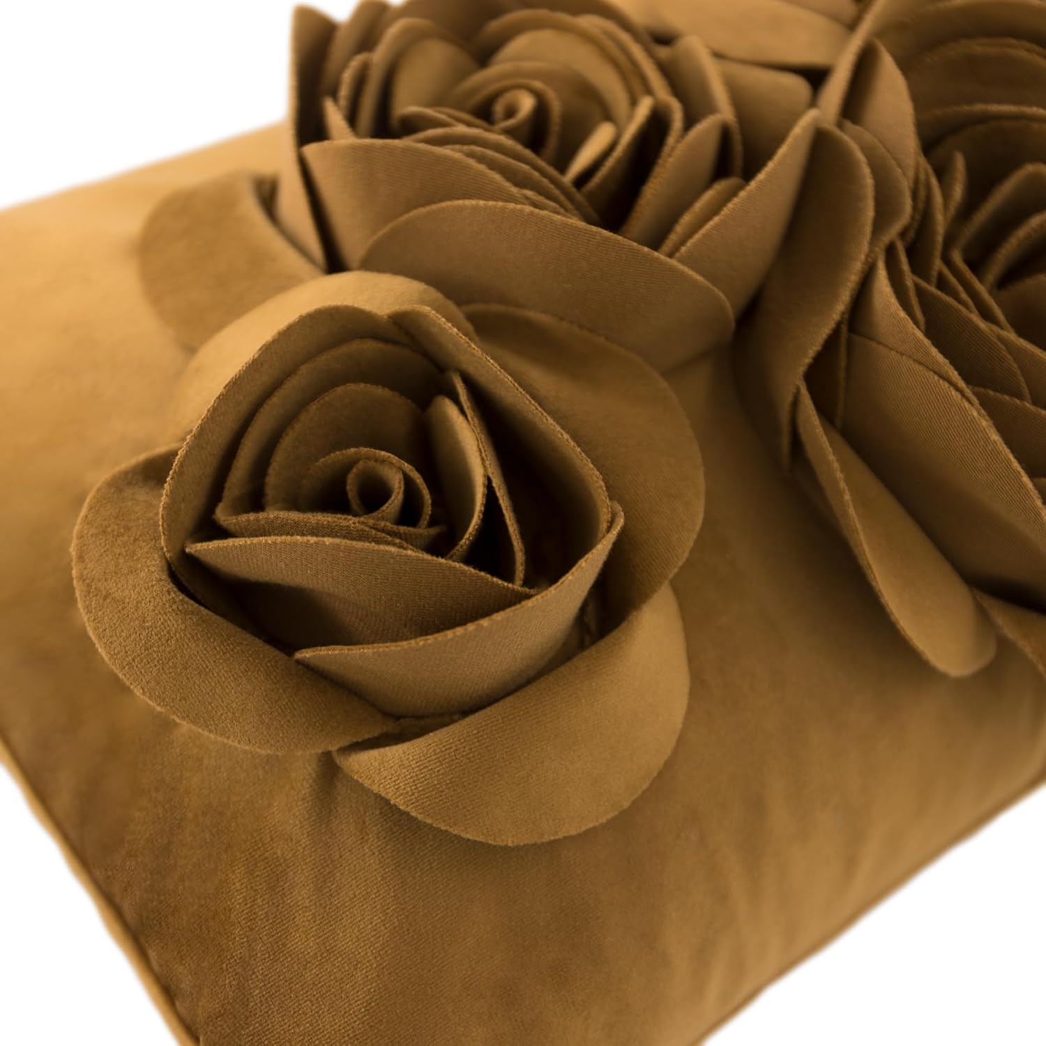 VG|mustard-brown|3D Flowers Throw Pillow Cover Decorative Soft Velvet Accent Floral Cushion Lumbar Pillowcase for Bed Sofa Couch Living Room