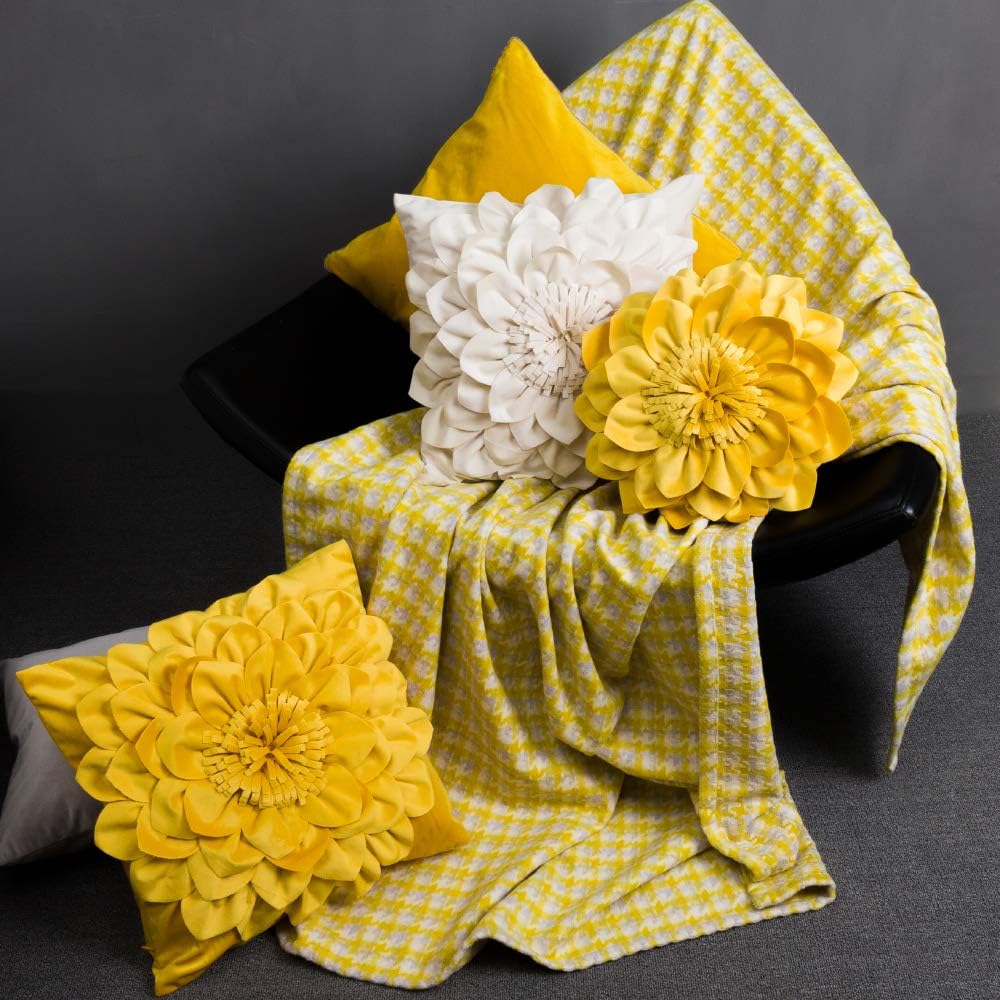 VG|yellow|3D Flower Throw Pillow Covers
