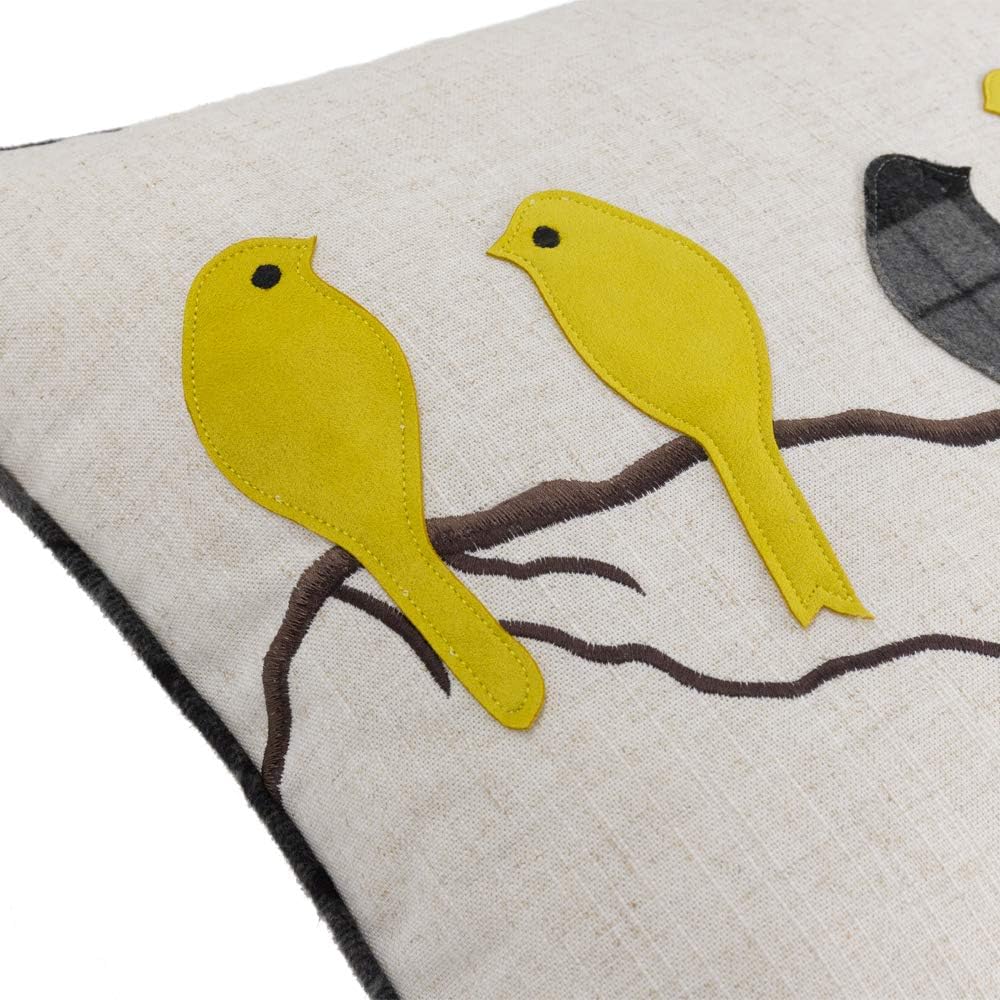 VG|yellow-gray-plaid-square-with-birds|Cute Birds Throw Pillow Cover Lumbar Accent Cushion Embroidered Pillowcase for Home Sofa Bed Living Room Dark Blue Orange Beige