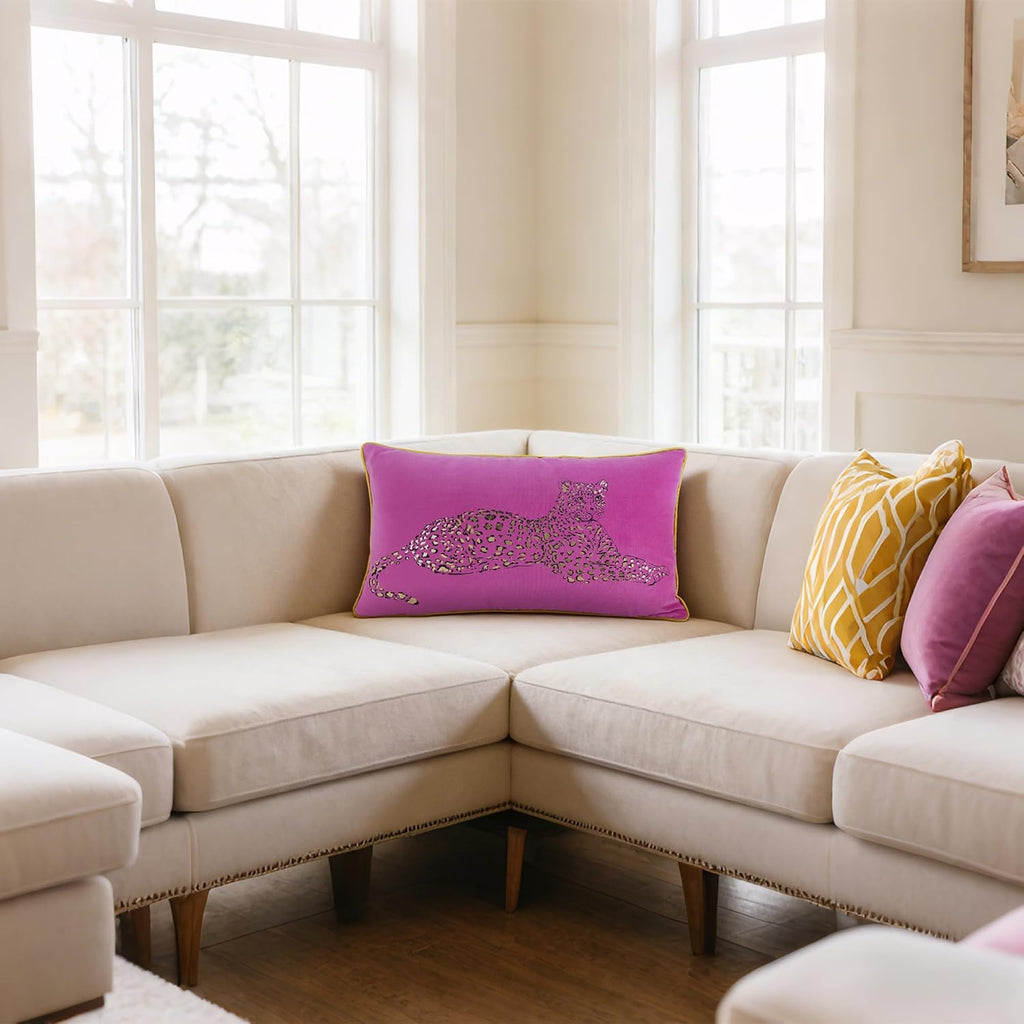 VG|hot-pink|Leopard Print Throw Pillow Cover Decorative Velvet Cushion with Gold Foil Printing for Bed Couch Chair Car
