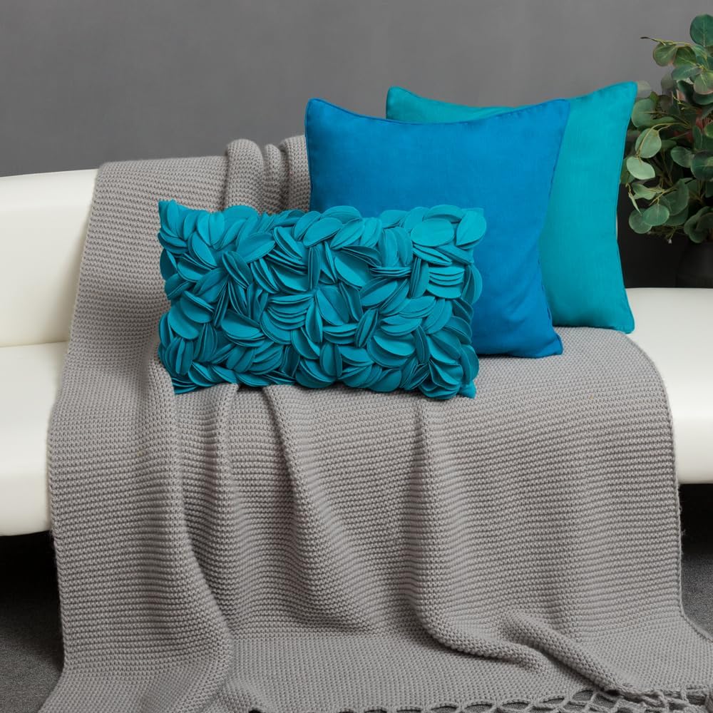 VG|dark-cyan-wool|Handmade 3D Floral Throw Pillow Cover