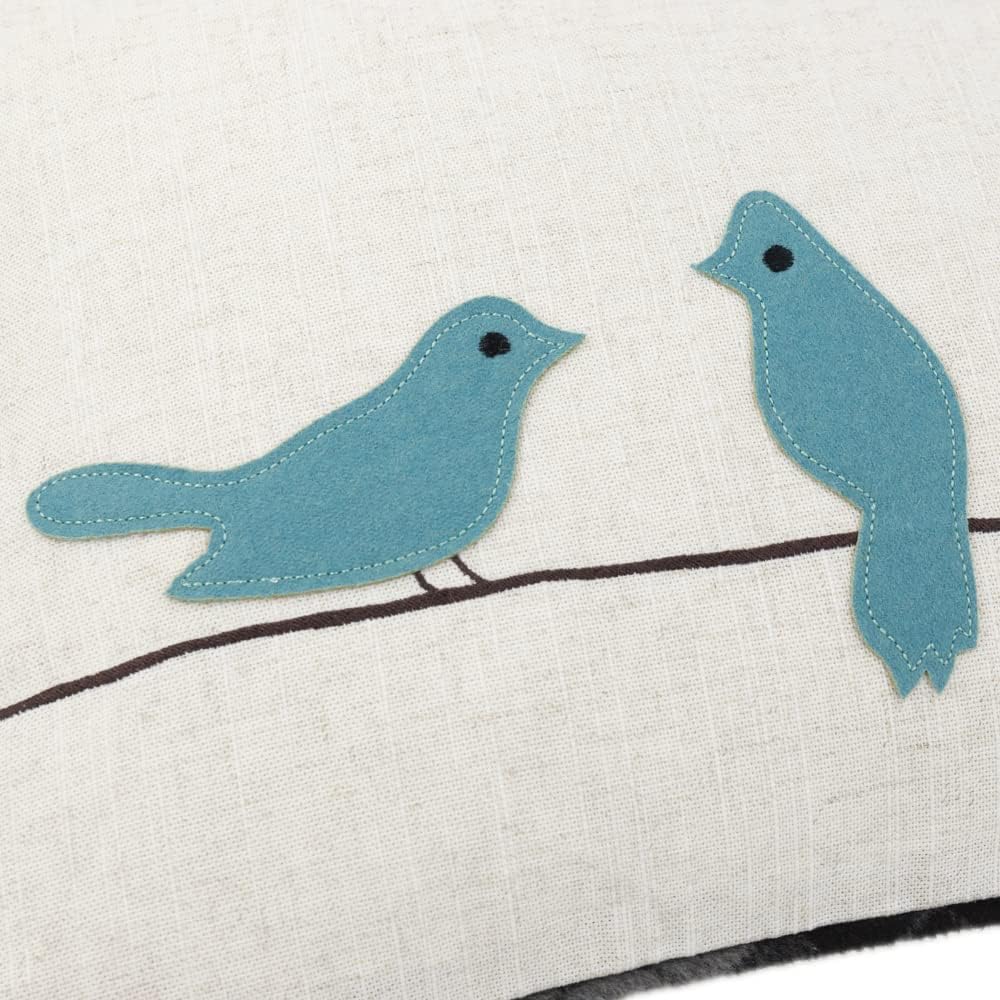 Cute Birds Throw Pillow Cover Lumbar Accent Cushion Embroidered Pillowcase for Home Sofa Bed Living Room Dark Blue Orange Beige