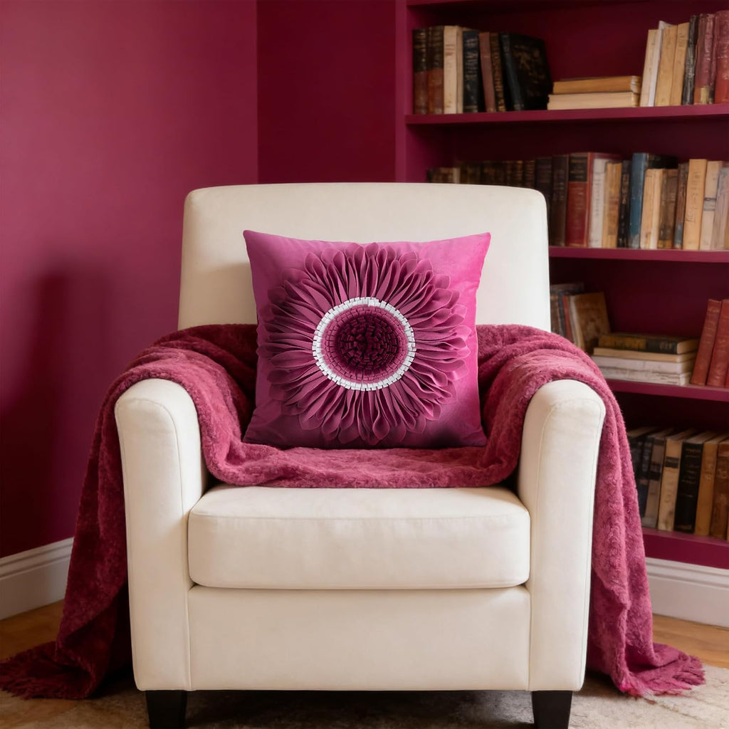 VG|red-fuchsia|3D Sunflowers Throw Pillow Cover Wine Red