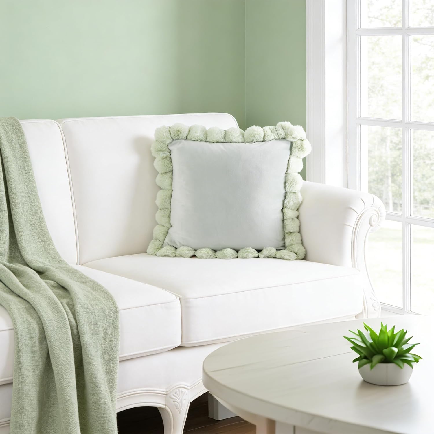 VG|light-green|Solid Throw Pillow Cover , Velvet