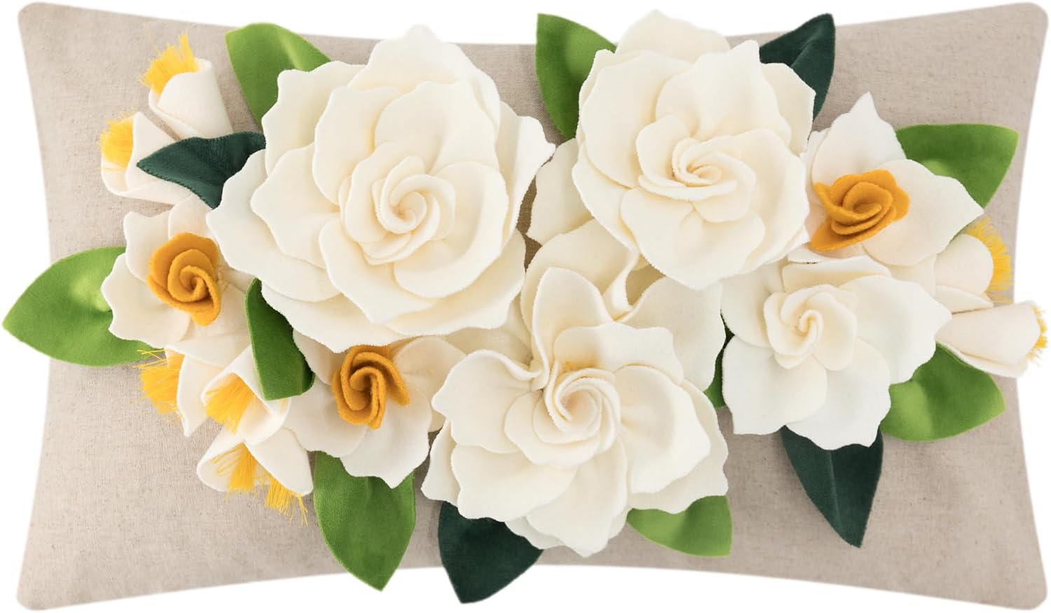 Decorative 3D Floral Throw Pillow Cover Roses Design - White
