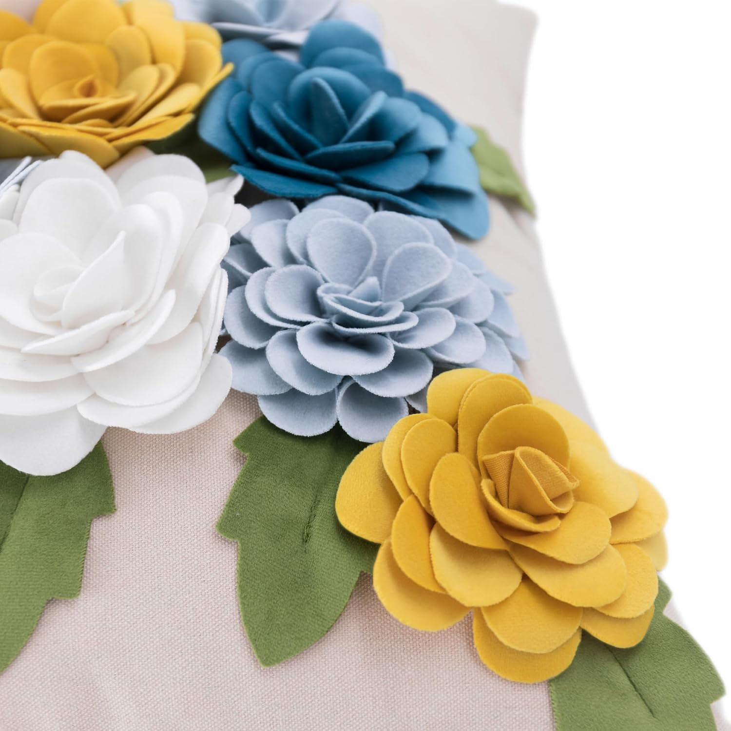 Handmade Decorative 3D Flower Throw Pillow Cover, Blue