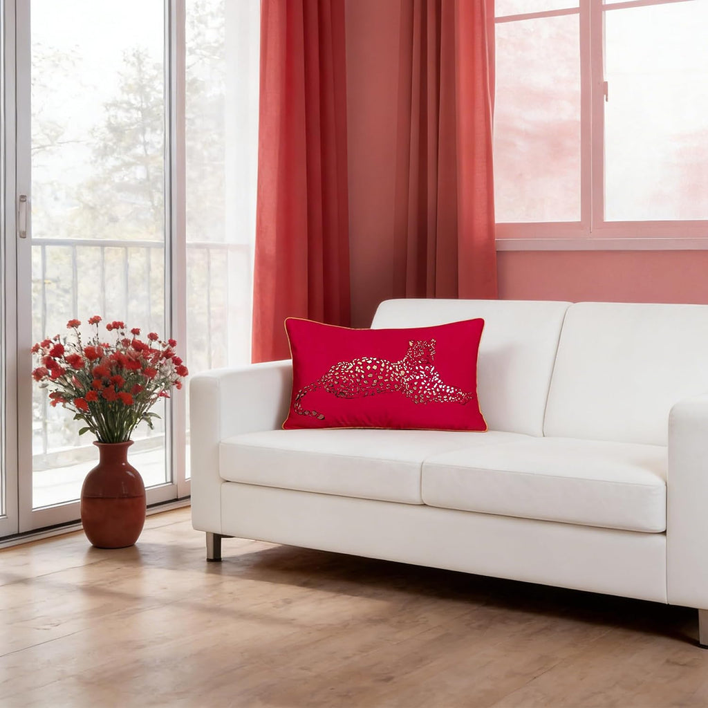 VG|red|Leopard Print Throw Pillow Cover Decorative Velvet Cushion with Gold Foil Printing for Bed Couch Chair Car