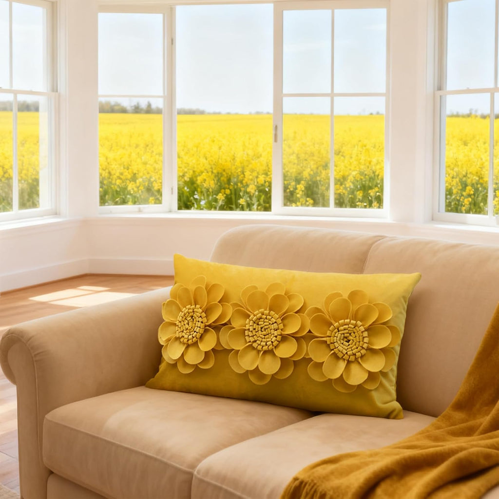 VG|yellow|3D Flower Throw Pillow Cover