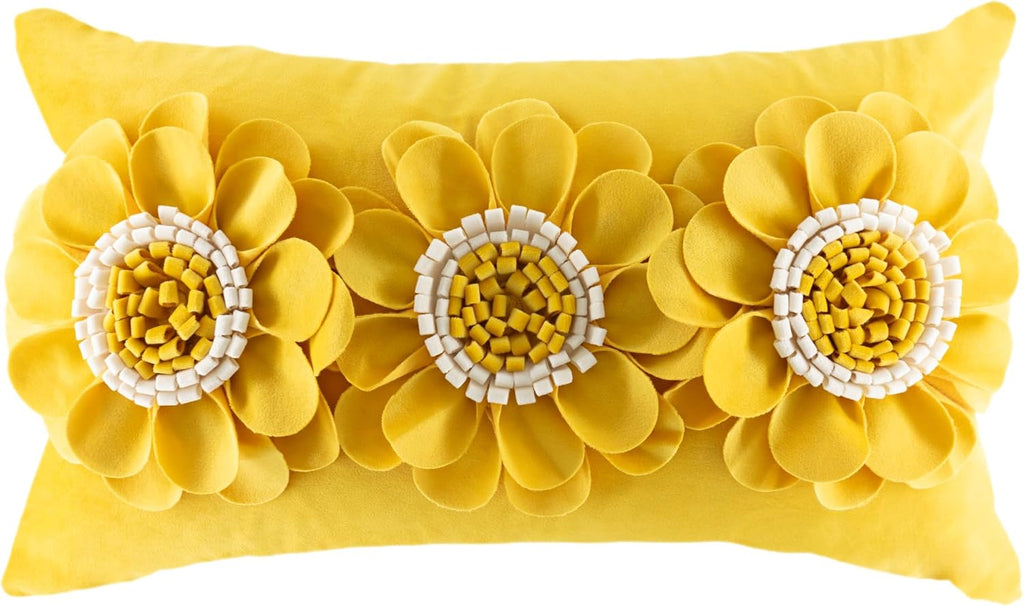VG|yellow-white|3D Flower Throw Pillow Cover