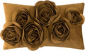 VG|mustard-brown|3D Flowers Throw Pillow Cover Decorative Soft Velvet Accent Floral Cushion Lumbar Pillowcase for Bed Sofa Couch Living Room