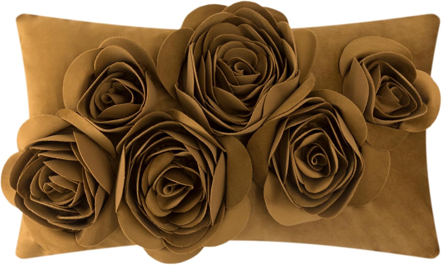 VG|mustard-brown|3D Flowers Throw Pillow Cover Decorative Soft Velvet Accent Floral Cushion Lumbar Pillowcase for Bed Sofa Couch Living Room