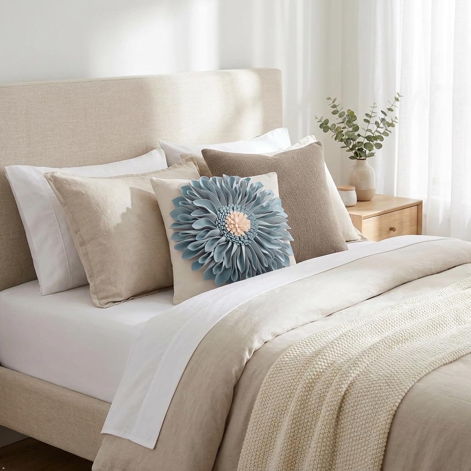 VG|blue-dusty-blue-beige-canvas|3D Sunflowers Throw Pillow Cover Wine Red