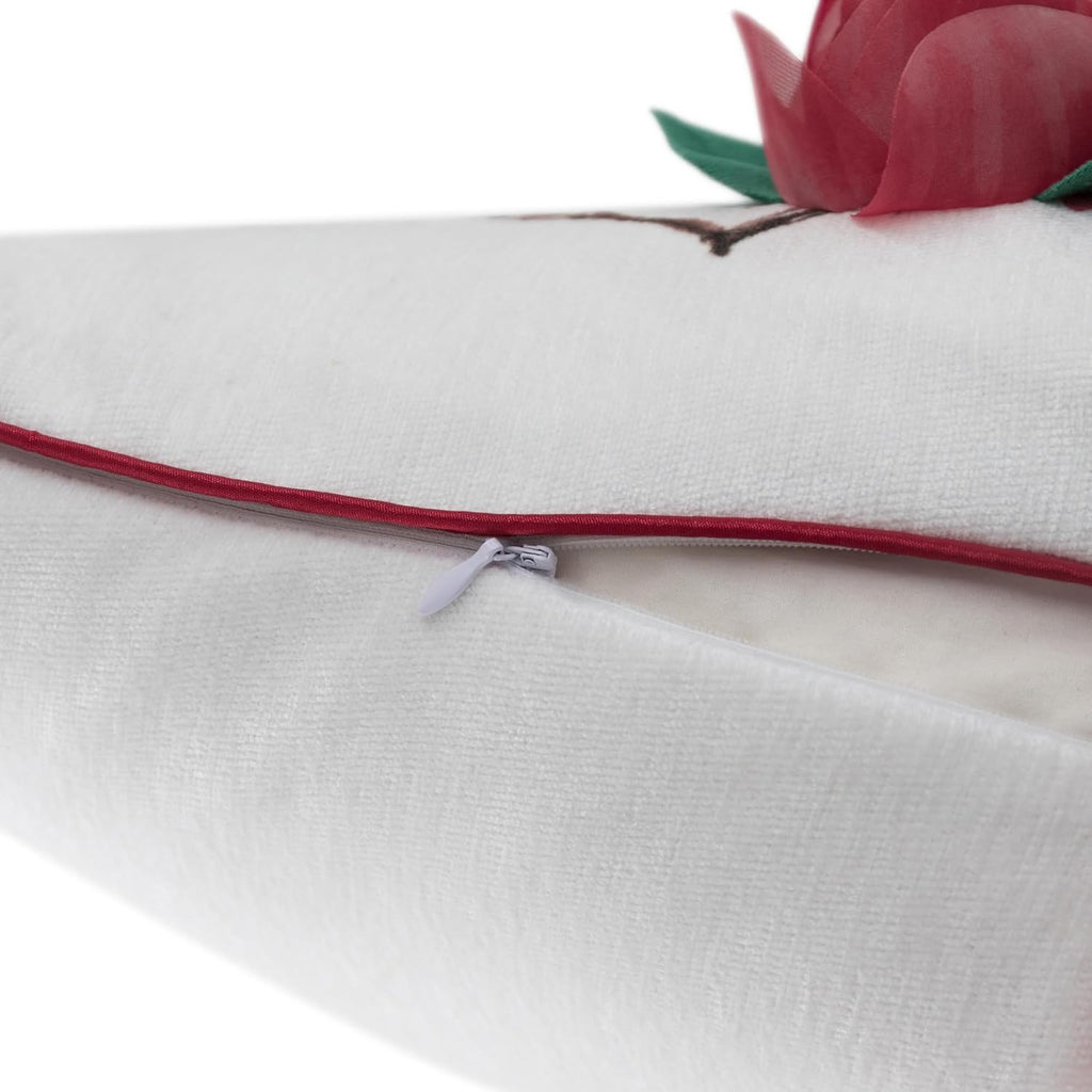 3D Rose Valentines Day Throw Pillow Cover Embroidery XOXO Cushion Cover Heart Holiday Decorative Pillow Case for Sofa Couch Bedroom Living Room Red