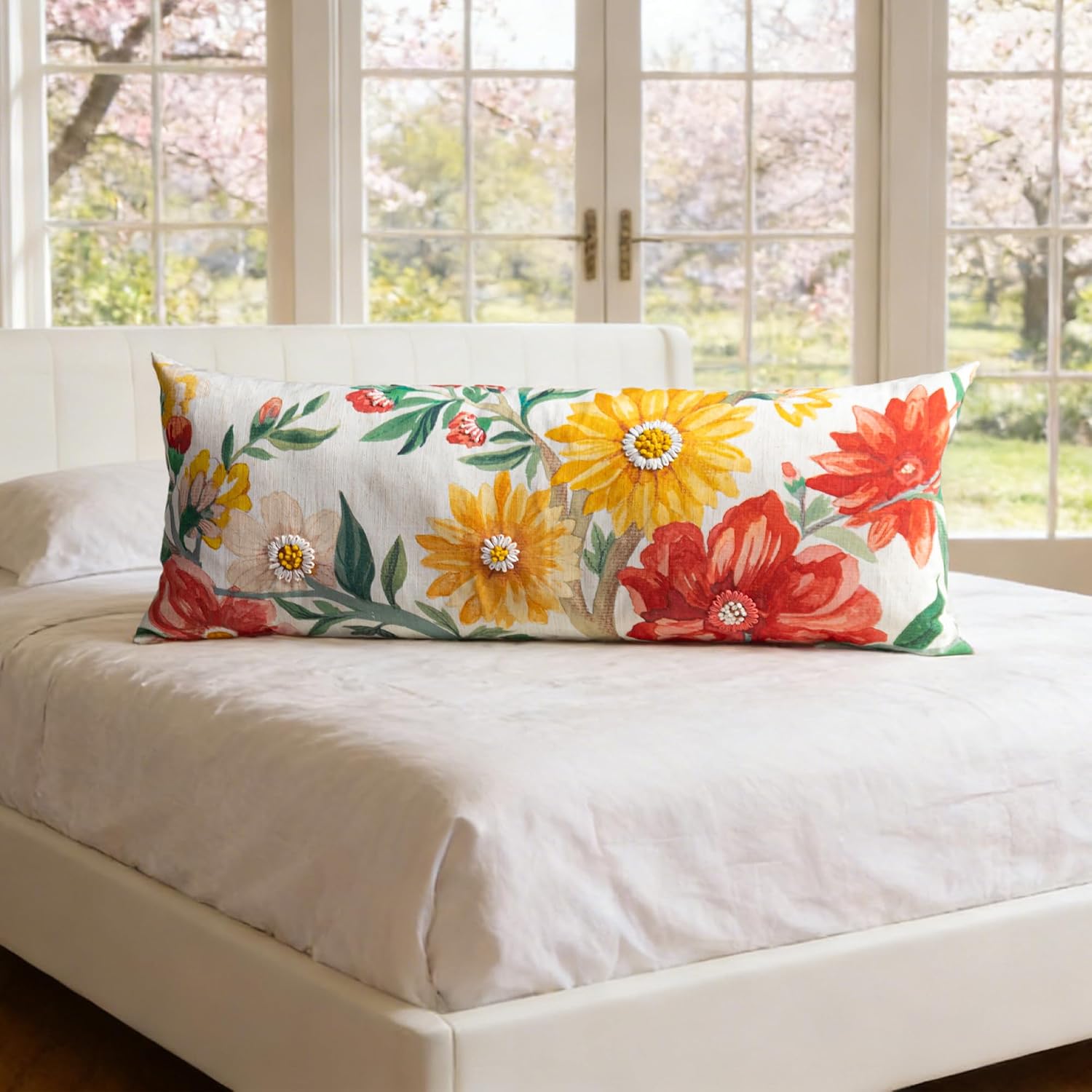 Spring Colorful Flower Long Body Throw Pillow Cover