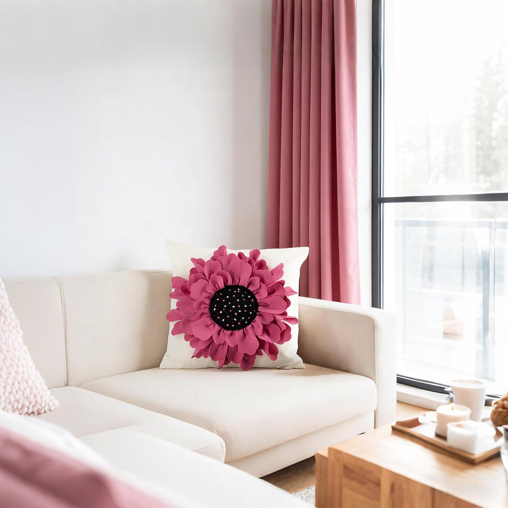 VG|hot-pink|Decorative 3D Flower Throw Pillow Cover Creamy