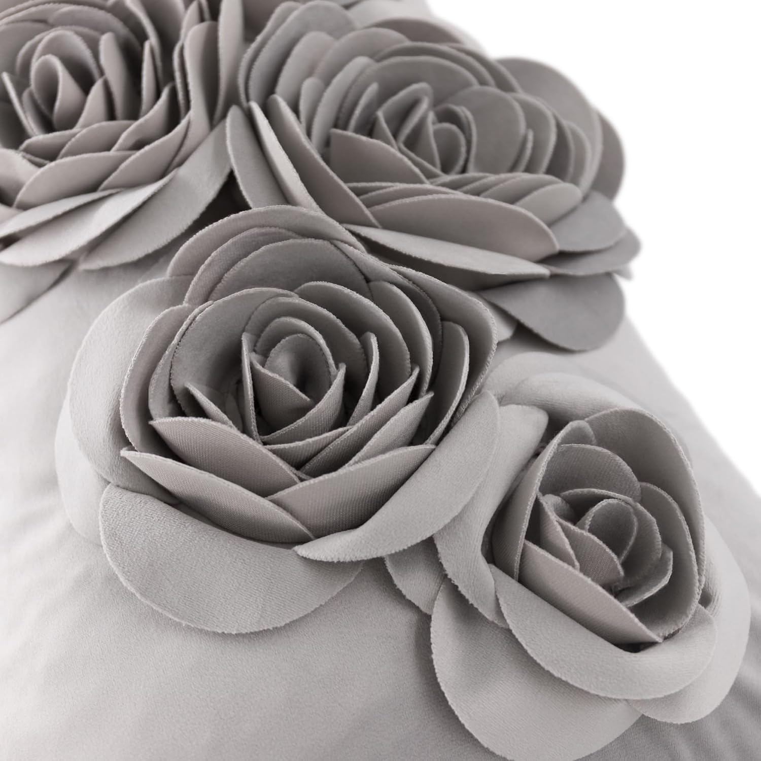 VG|gray|3D Flowers Throw Pillow Cover Decorative Soft Velvet Accent Floral Cushion Lumbar Pillowcase for Bed Sofa Couch Living Room