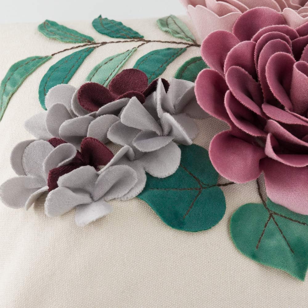 VG|pink|Decorative 3D Flower Throw Pillow Cover Handmade Floral Accent Cushion Case for Living Room Sofa Couch Chair Gray