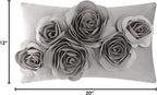 VG|gray|3D Flowers Throw Pillow Cover Decorative Soft Velvet Accent Floral Cushion Lumbar Pillowcase for Bed Sofa Couch Living Room