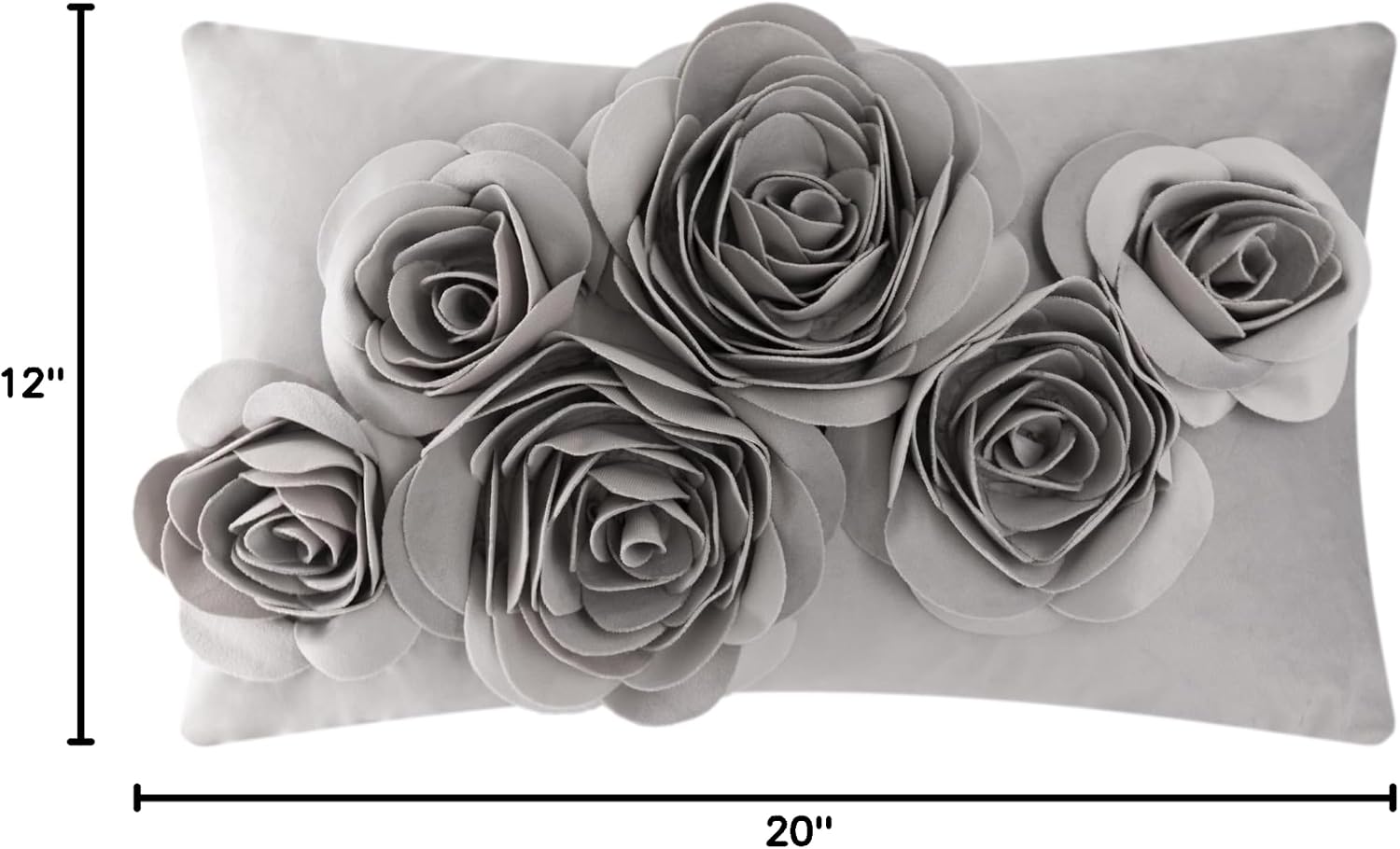 VG|gray|3D Flowers Throw Pillow Cover Decorative Soft Velvet Accent Floral Cushion Lumbar Pillowcase for Bed Sofa Couch Living Room
