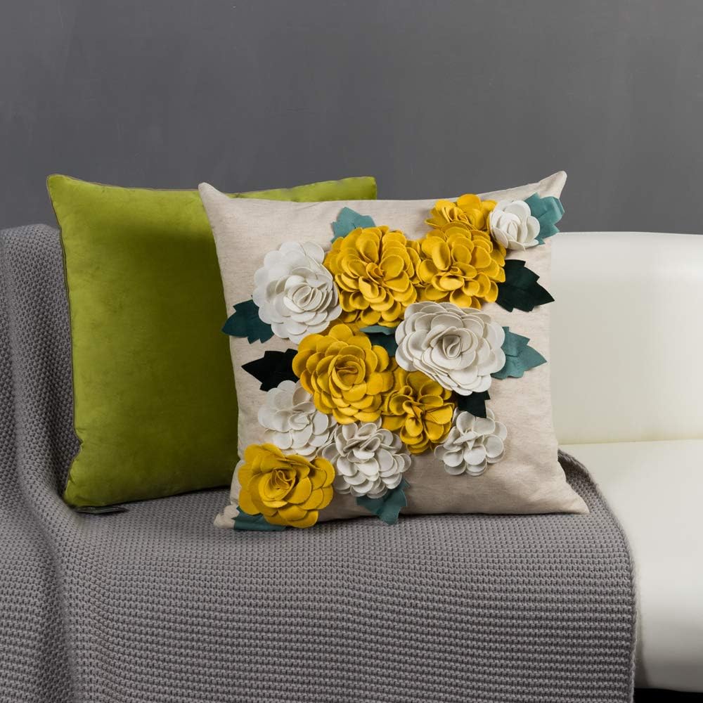 VG|yellow-white|3D Flower Throw Pillow Cover
