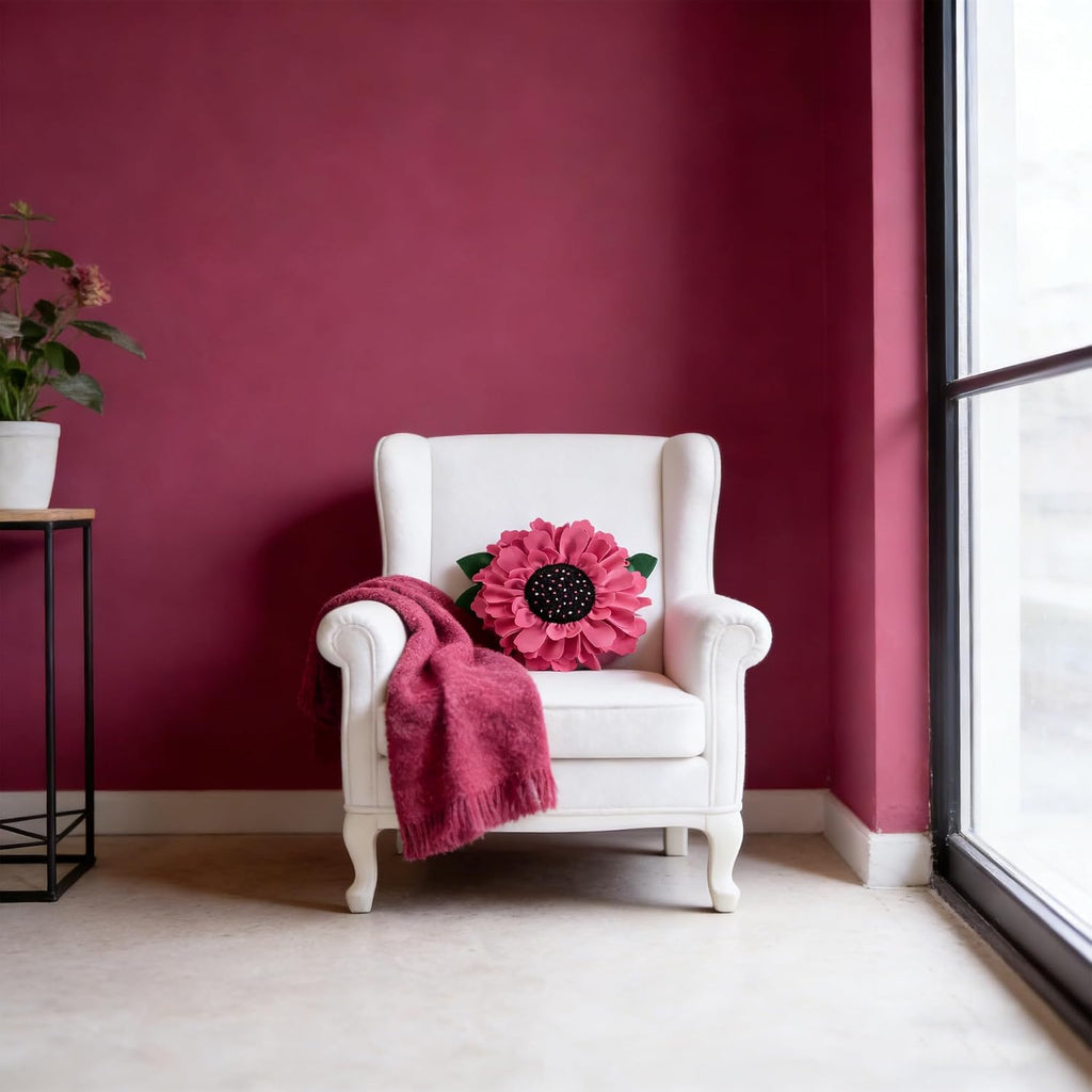 VG|fuchsia-pink|3D Flower Design Round Throw Pillow Flower Decorative Floral Cushion