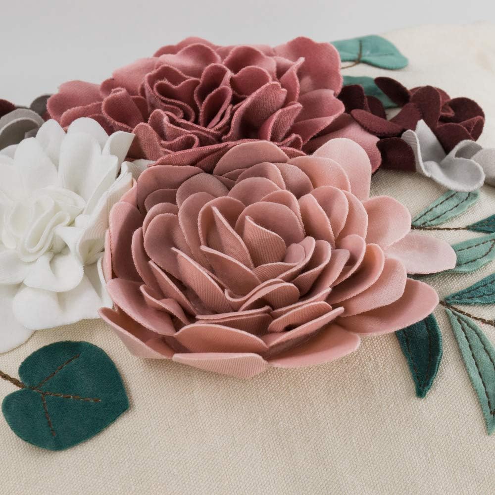 VG|pink|Decorative 3D Flower Throw Pillow Cover Handmade Floral Accent Cushion Case for Living Room Sofa Couch Chair Gray