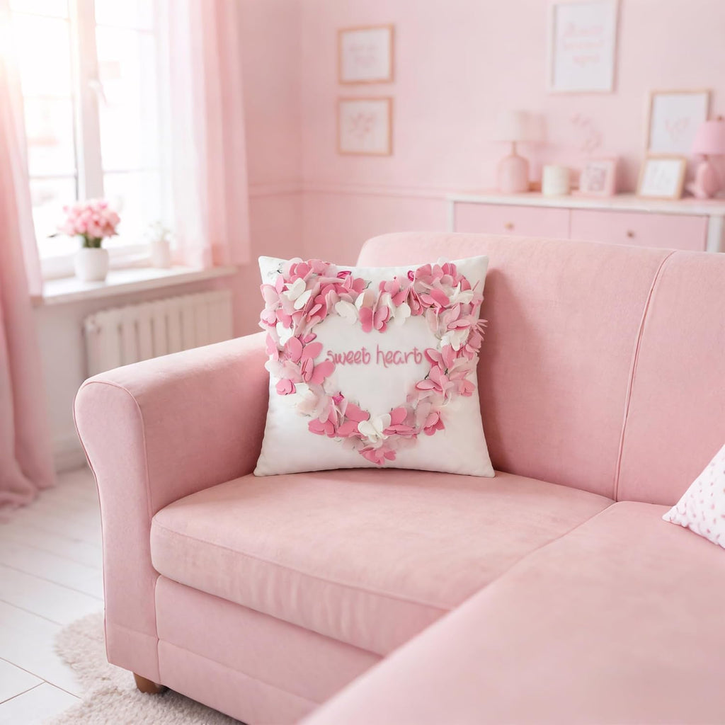 VG|pink-heart|Valentine's Day Rose Throw Pillow Cover