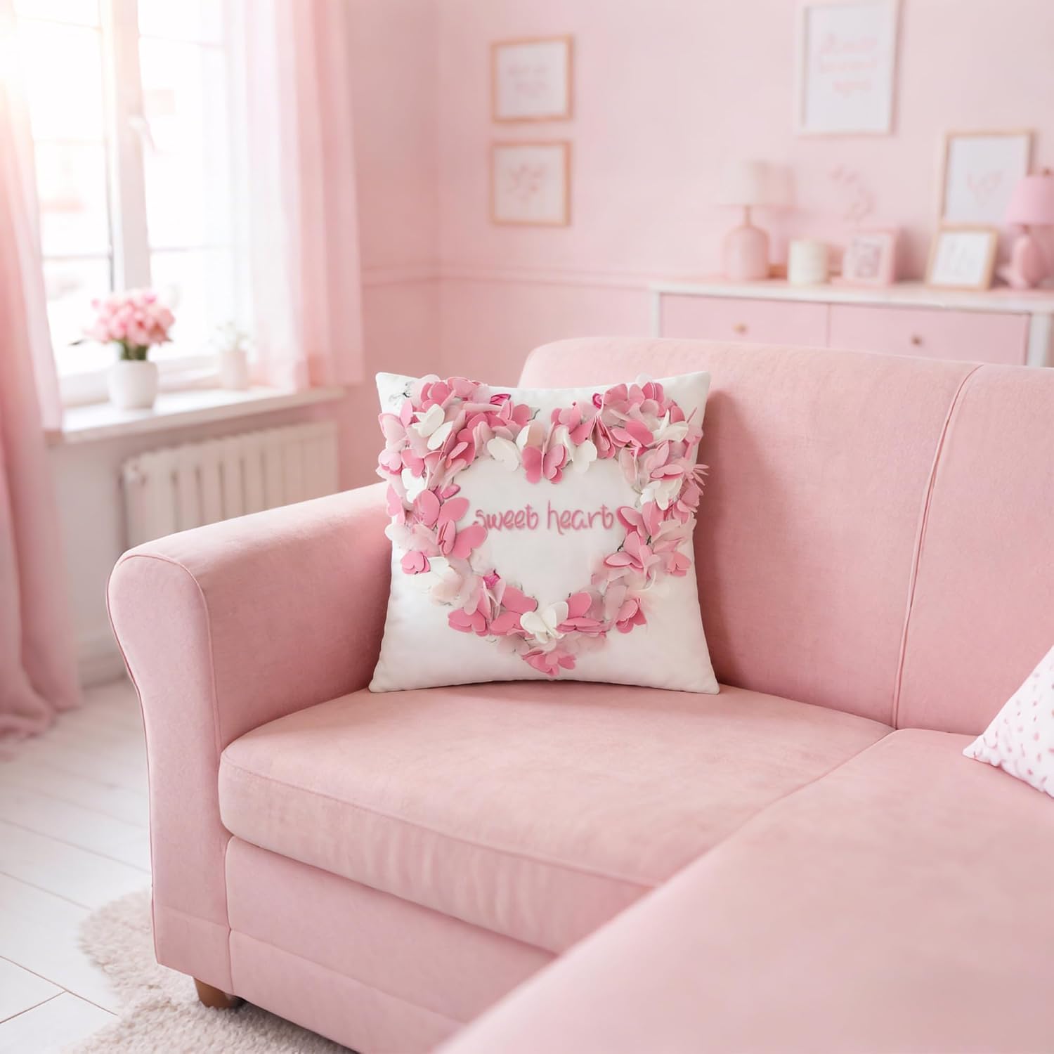VG|pink-heart|Valentine's Day Rose Throw Pillow Cover