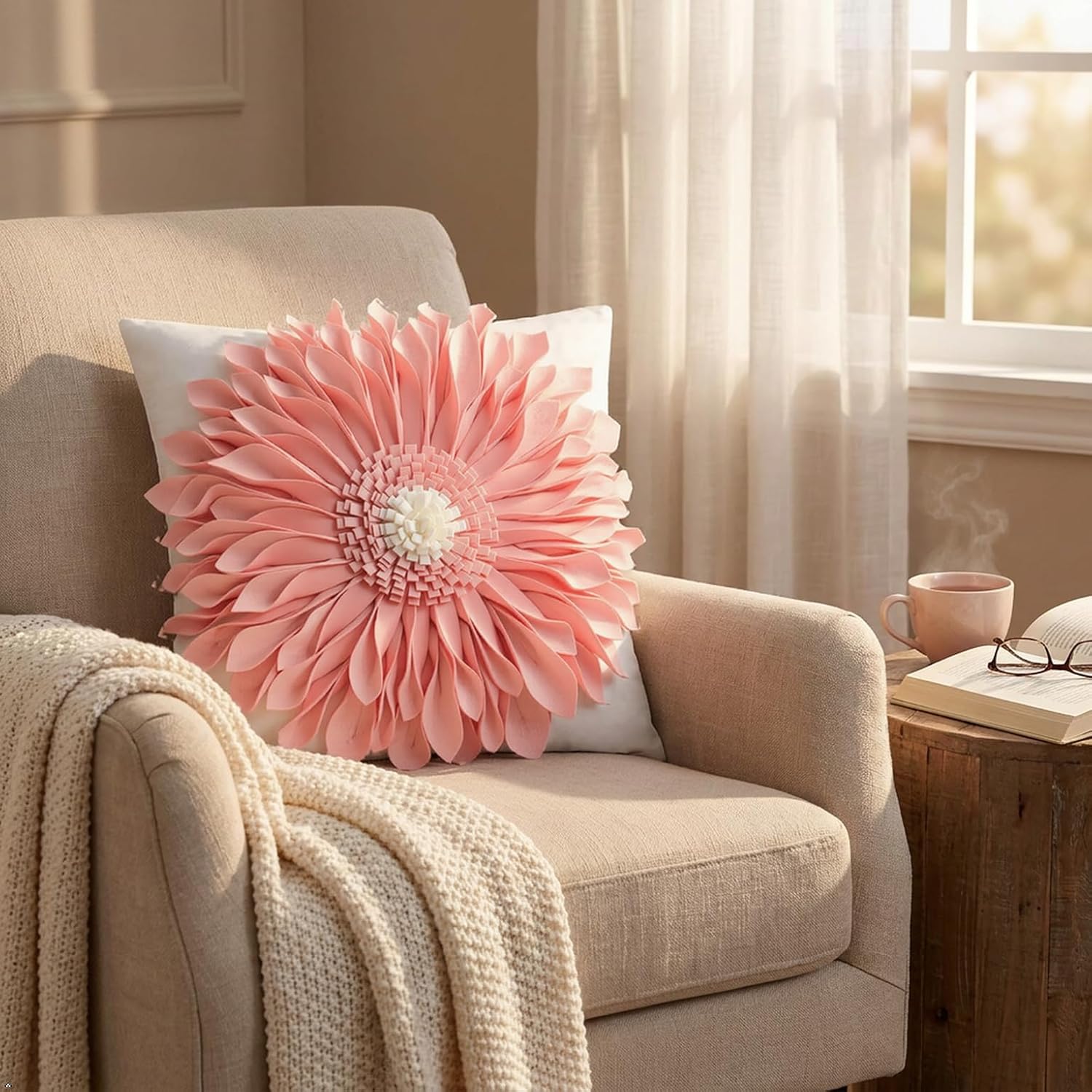VG|pink-pink-white-velvet|3D Sunflowers Throw Pillow Cover Wine Red
