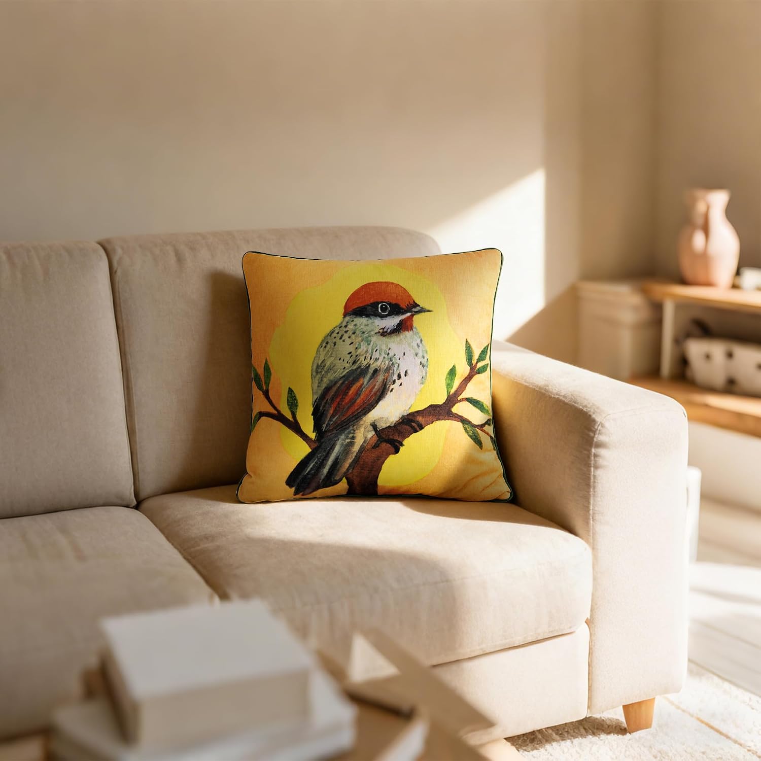 VG|black-orange-bird|Square Throw Pillow Cover