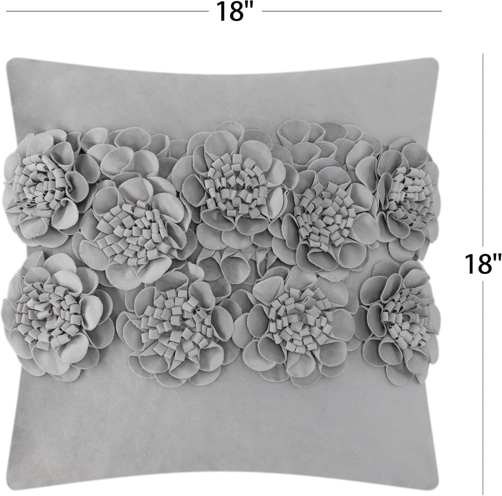 VG|gray|Handmade 3D Flower Throw Pillow Cover