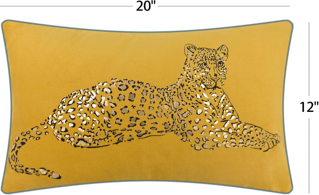 VG|yellow|Leopard Print Throw Pillow Cover Decorative Velvet Cushion with Gold Foil Printing for Bed Couch Chair Car