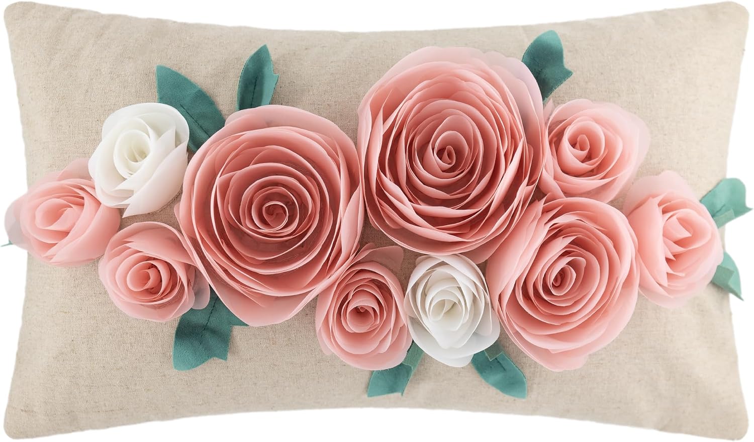 Decorative 3D Floral Throw Pillow Cover for Couch Living Room Home Decor Pink and White - Default Title