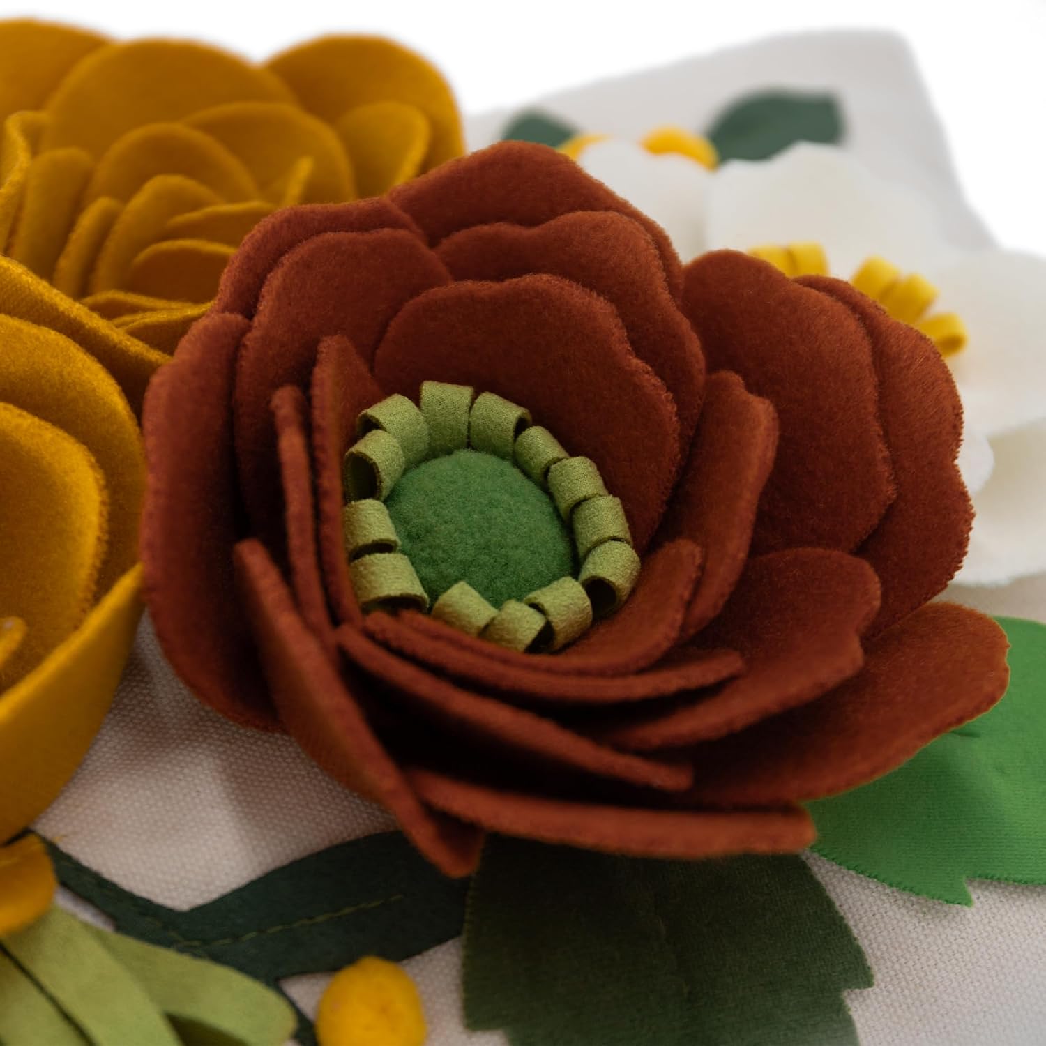 3D Floral Decorative Throw Pillow Cover White and Orange
