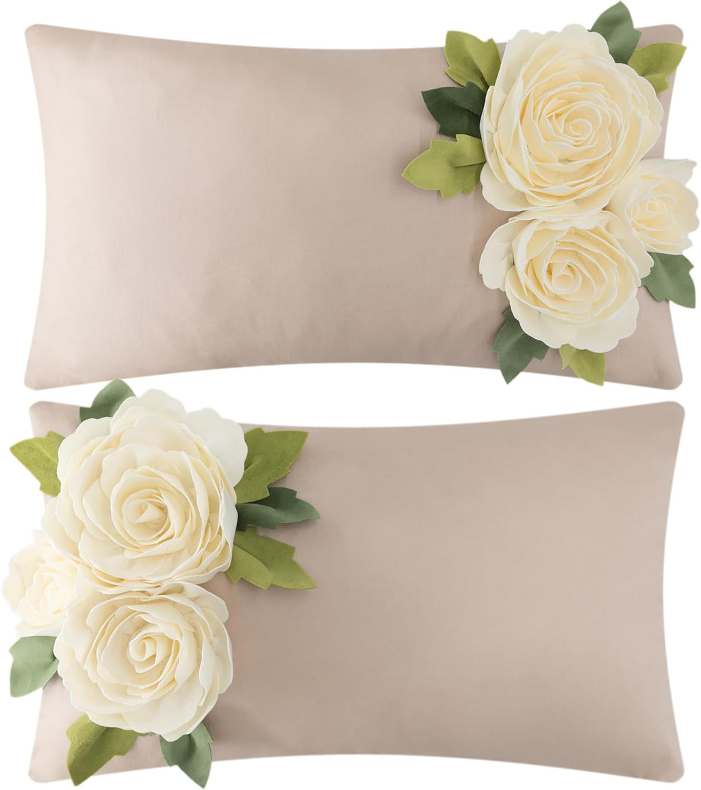 Pack of 2 Throw Pillow Covers, 3D Rose, Khaki - Default Title