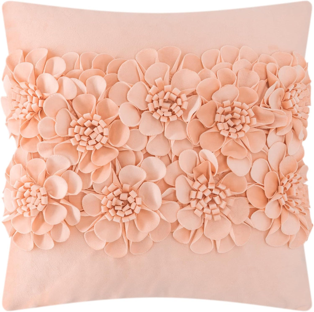 VG|peach-pink|Handmade 3D Flower Throw Pillow Cover