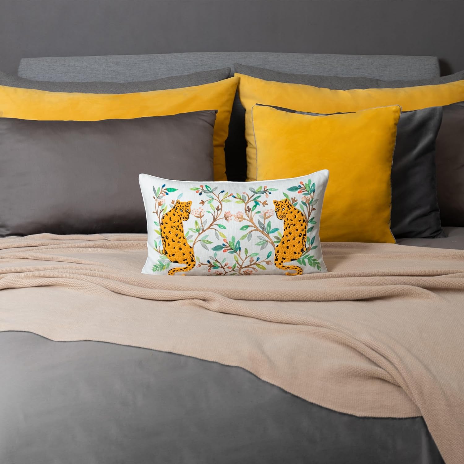 Embroidered Leopard Decorative Throw Pillow Cover