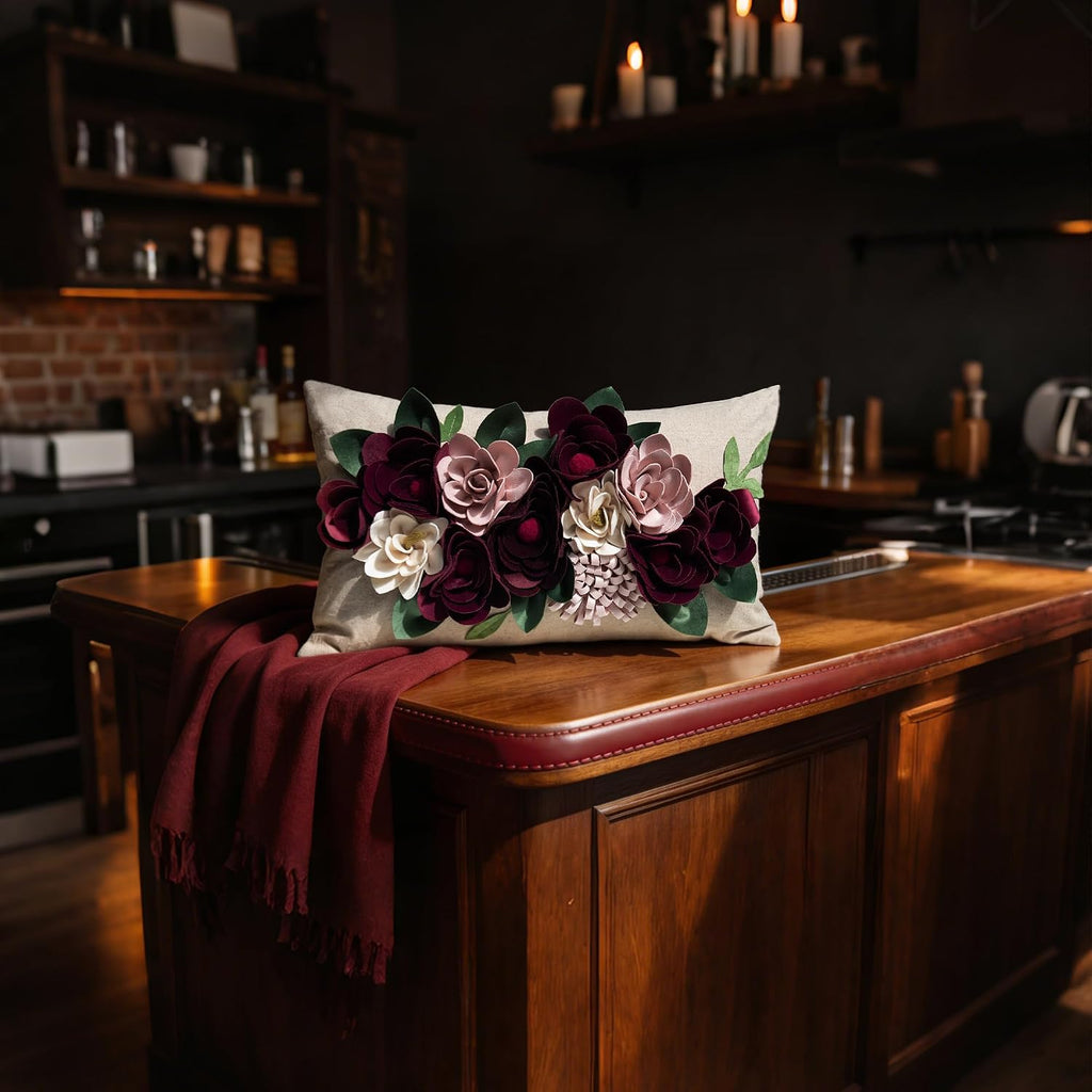 VG|3dflower-c1-wine-red|Decorative 3D Flower Throw Pillow Covers
