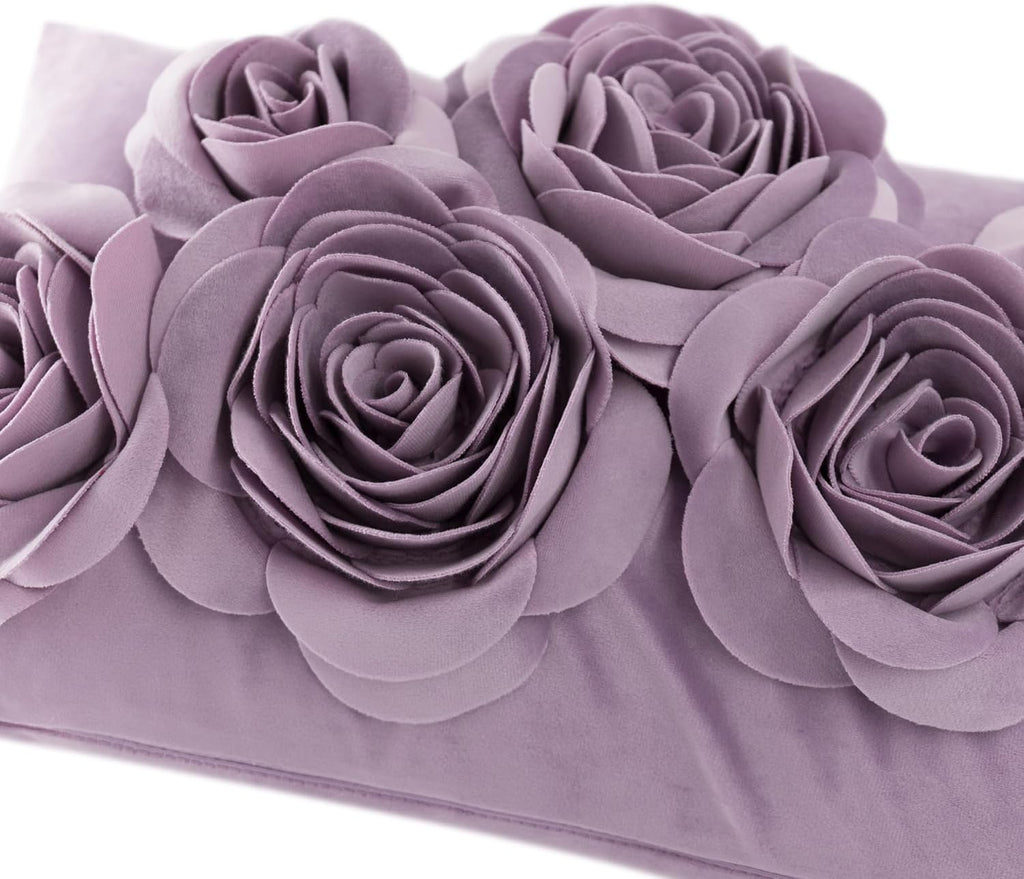 VG|purple|3D Flowers Throw Pillow Cover Decorative Soft Velvet Accent Floral Cushion Lumbar Pillowcase for Bed Sofa Couch Living Room