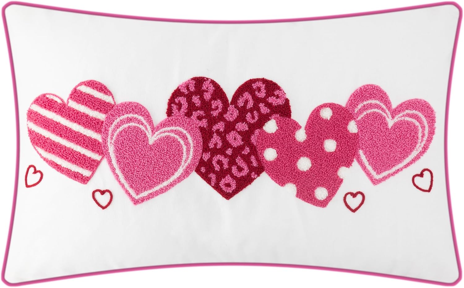 Canvas Throw Pillow Cover with Pink Hearts Embroidered Design for Living Room Couch Sofa Bed Aesthetic - Default Title