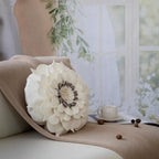 VG|cream-white|3D Flower Decorative Throw Pillow Accent Handmade Round Pillow Cushion with Insert for Home Couch Bedroom Decor