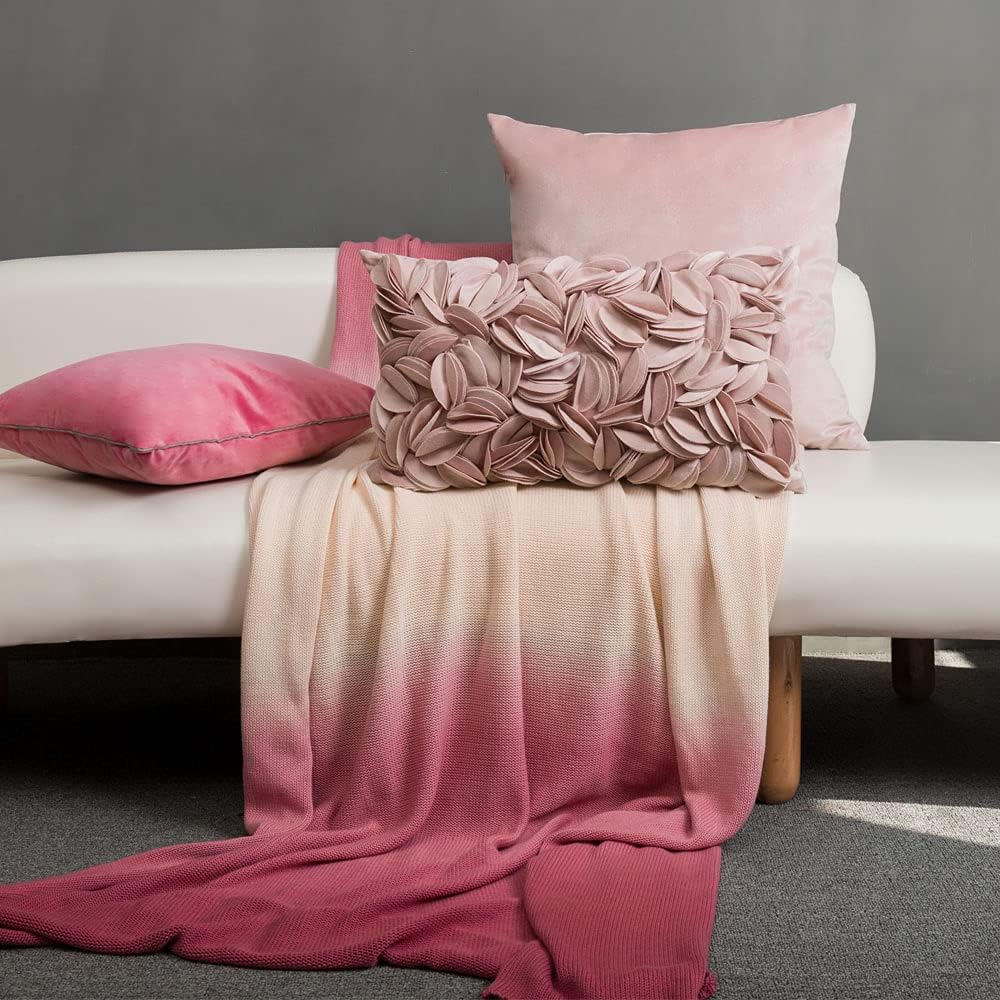 VG|gold-pink-velvet|Handmade 3D Floral Throw Pillow Cover
