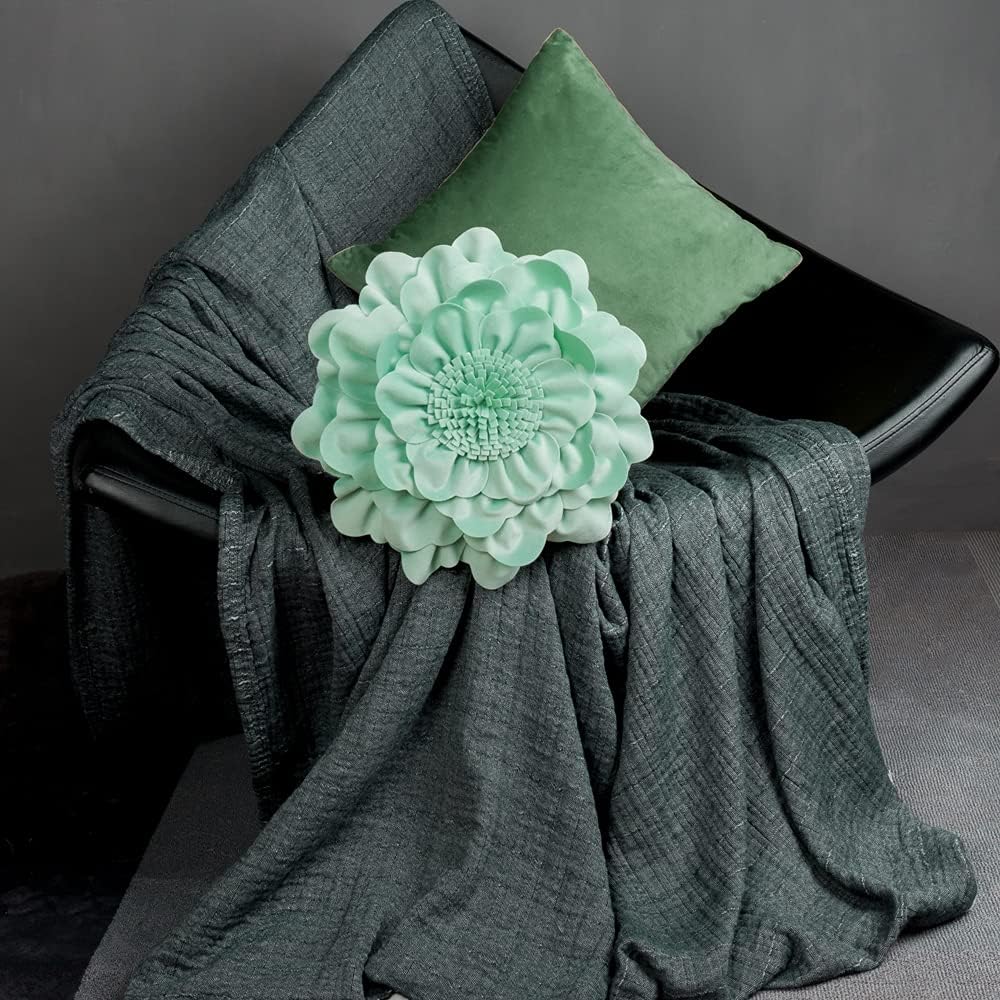 VG|mint|Flower Throw Pillow Cover Decorative Round Pillowcase Floral Cushion for Bed Sofa Couch Car Decor