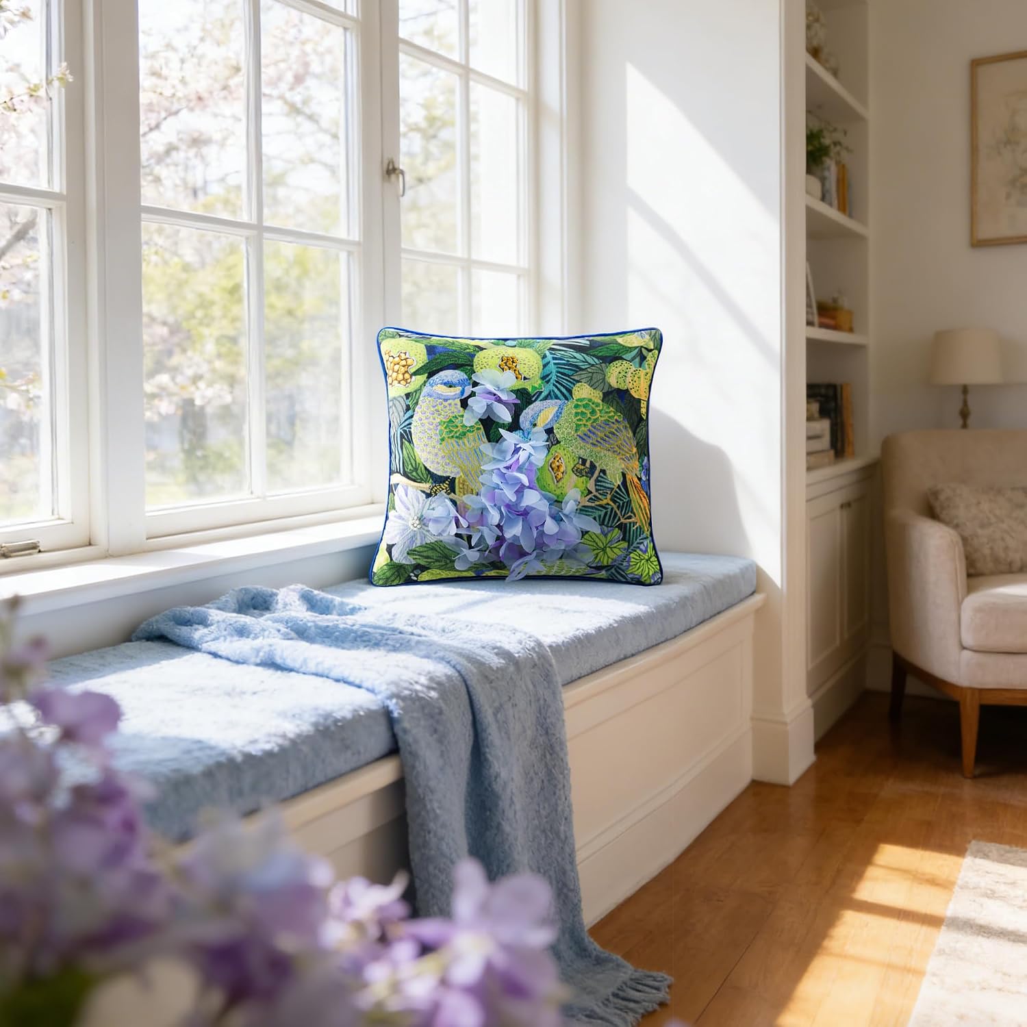 Green Parrot Throw Pillow Cover