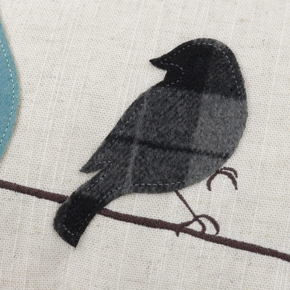 Cute Birds Throw Pillow Cover Lumbar Accent Cushion Embroidered Pillowcase for Home Sofa Bed Living Room Dark Blue Orange Beige